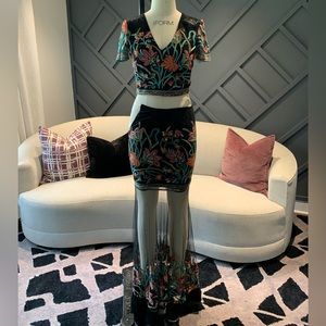 Custom Made Italian Two Piece Embroidered Floral Dress
